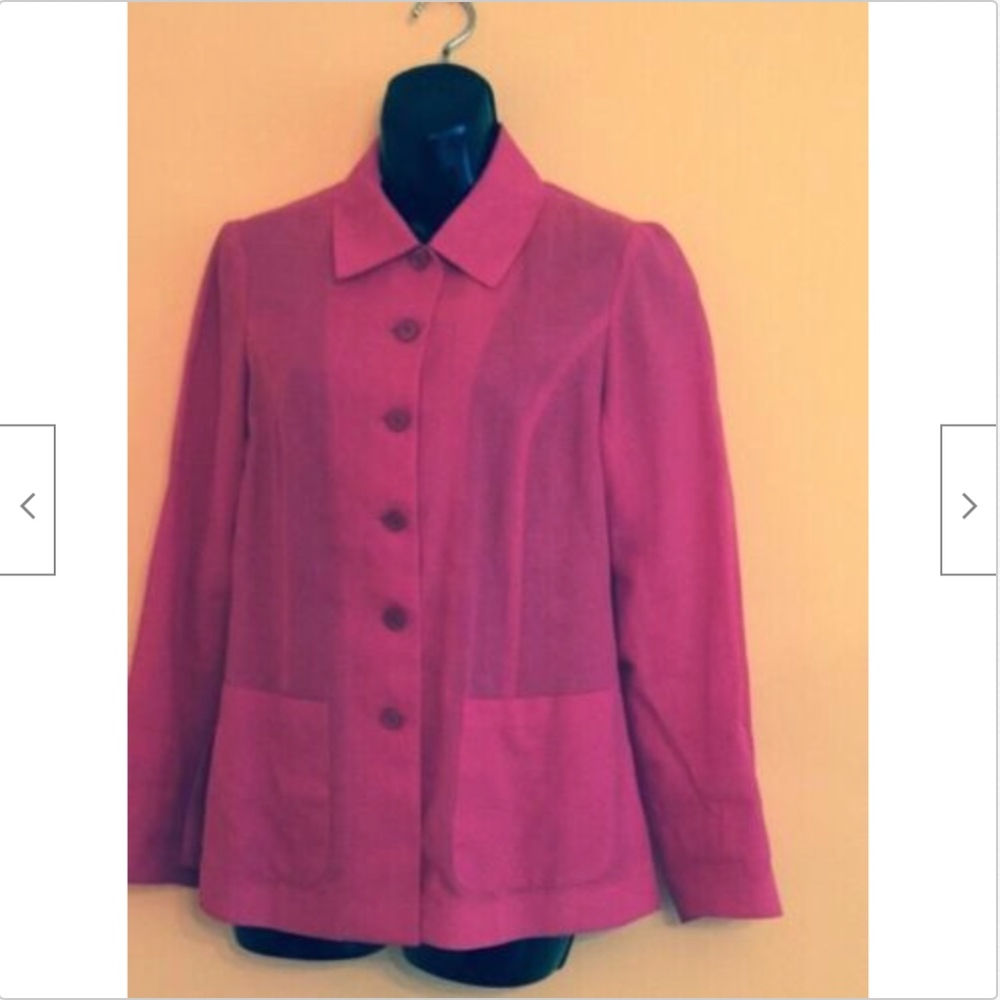 Kenzo Paris Fuchsia Button Front Linen Jacket Sz 6 - image 2